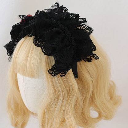 Rosette Design Gothic Black and Red Lace Bowknot KC