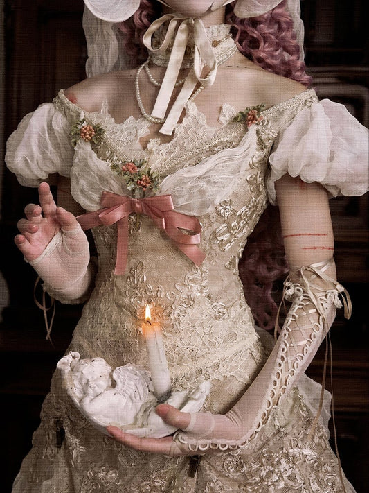 Vintage Edwardian Puff Sleeves and Off-the-shoulder Neckline Top