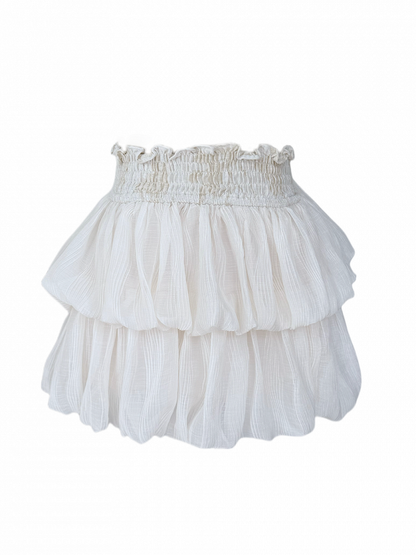 Ruffle-Trimmed Apricot Tiered Mini Bubble Skirt