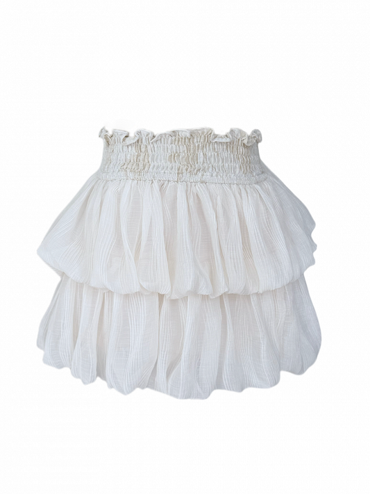 Ruffle-Trimmed Apricot Tiered Mini Bubble Skirt