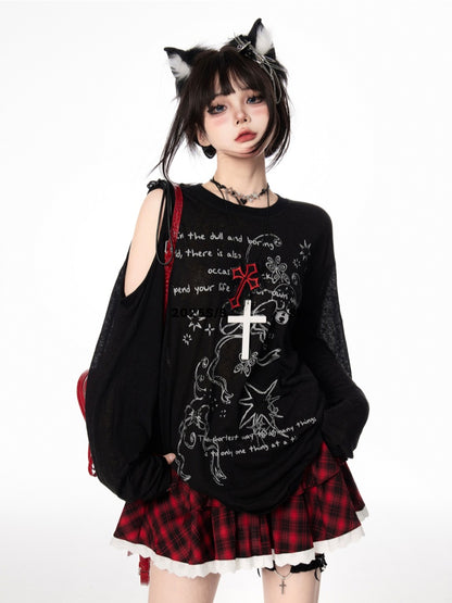 Red and Black Plaid Tiered Skirt