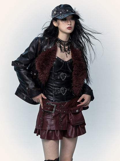 Black PU Bustier Top with Heart-Shaped Buckle Design