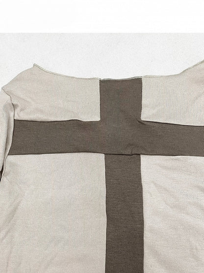 Apricot Cross Design Asymmetrical Neckline Long Sleeves Top