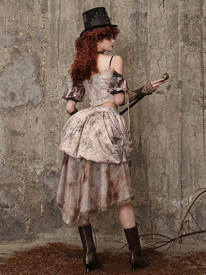 Tie Dye Jacquard Victorian Cascading Ruffle Trim High-low Skirt