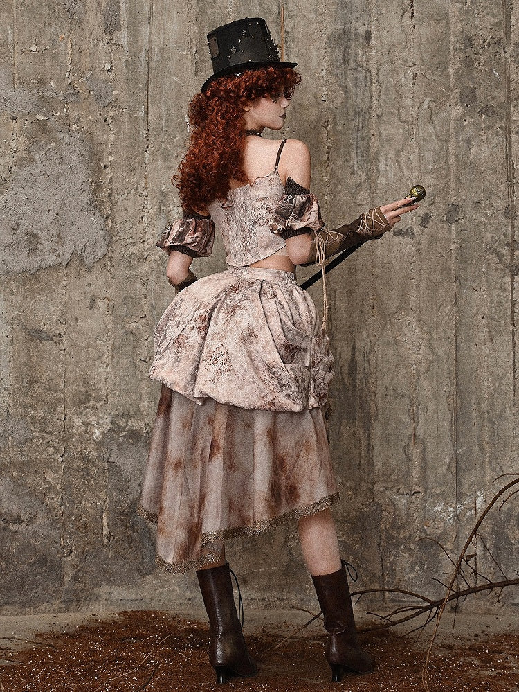 Tie Dye Jacquard Victorian Cascading Ruffle Trim High-low Skirt