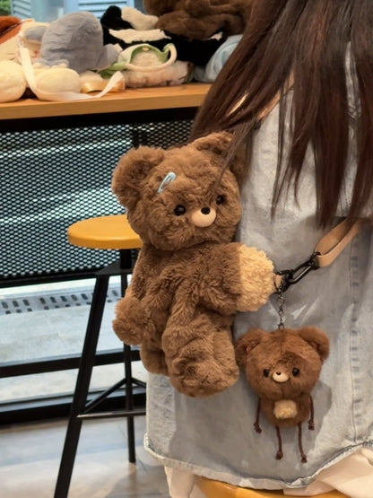 Brown Bear Plush Backpack Crossbody Bag Small/Middle/Large Size