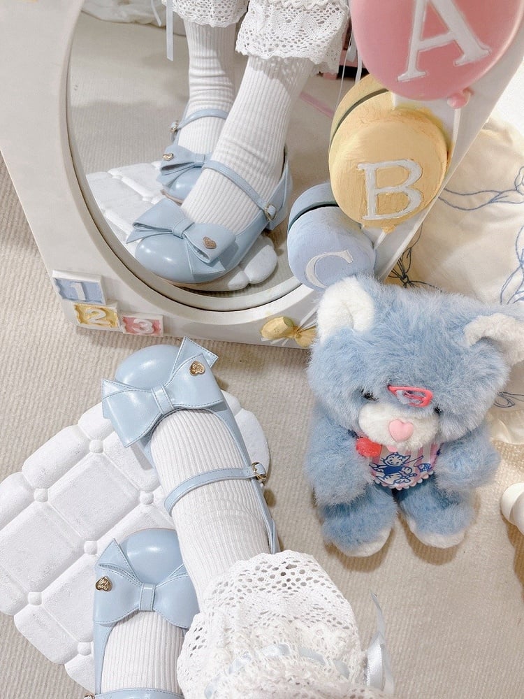 Bow at Top Blue Round Toe 3cm Heel Sweet Mary Janes
