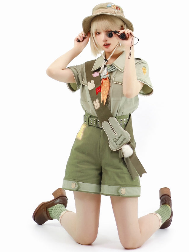 Bunny Ouji Full Set - Shirt with Carrot Tie + Shorts + Skirt with Waist Belt and 2 Plush Tails