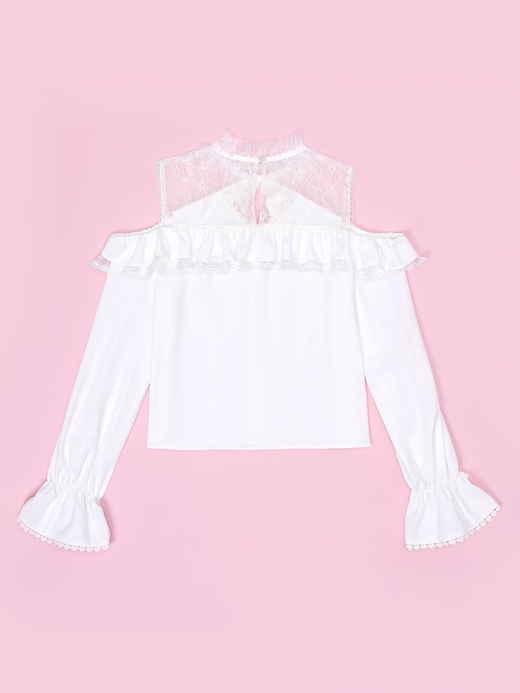 Open Shoulders Ruffle Off the Shoulder Long Sleeves White Blouse