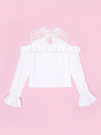 Open Shoulders Ruffle Off the Shoulder Long Sleeves White Blouse