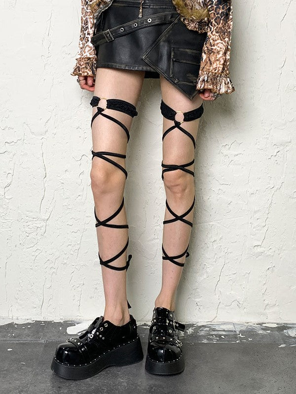 Black Y2K Self-tie Leg Straps