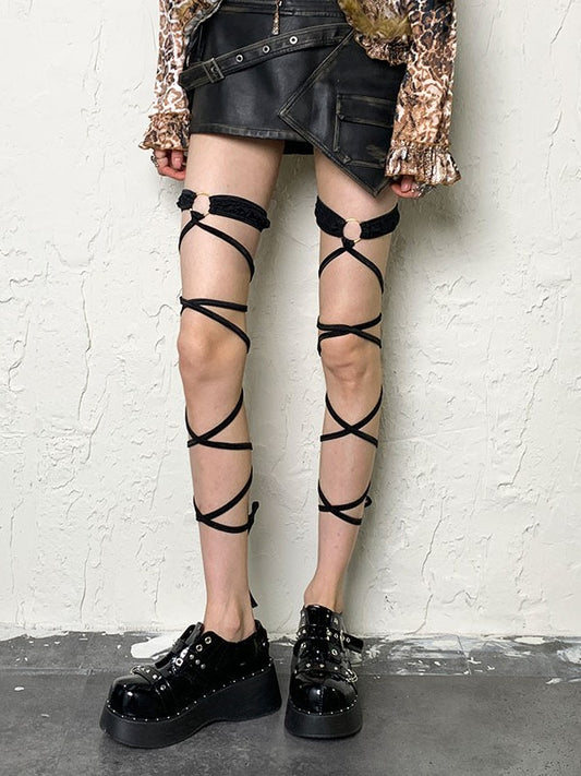 Black Y2K Self-tie Leg Straps