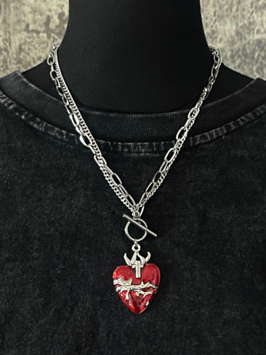 Red Thorn Heart-shaped Pendant Necklace