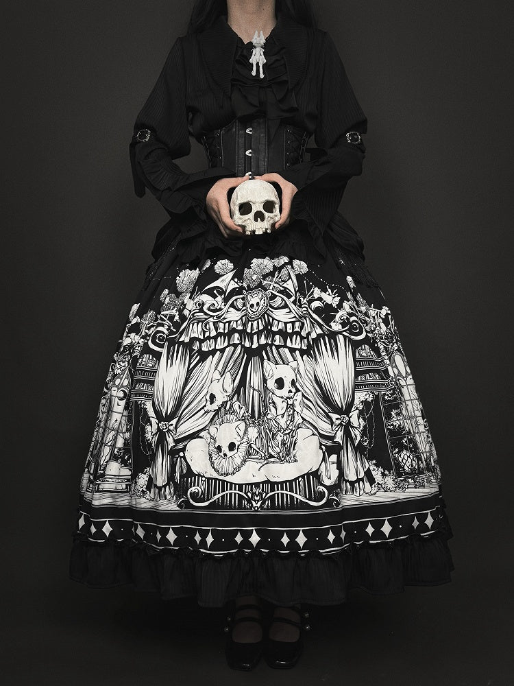 Plus Sizes Available Dark Gothic Lolita Full Set - Black Long Sleeves Shirt + Skirt + Corset Belt