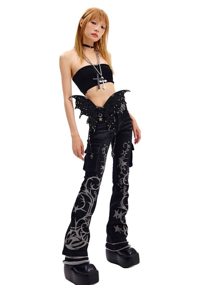 Punk Black/Silver Butterfly PU Waist Belt