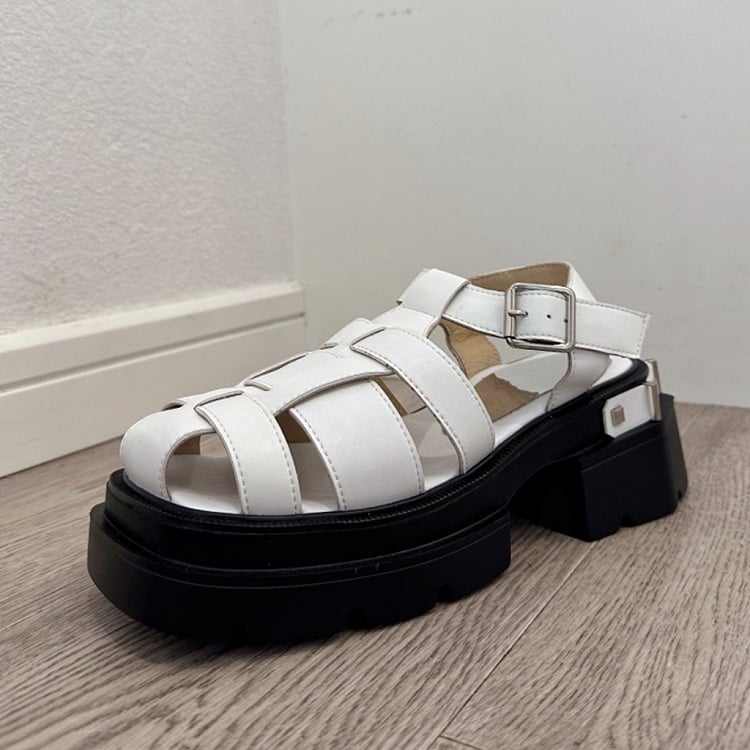 White Cage Design Slingback Platform Sandals