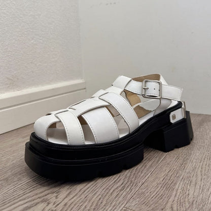 White Cage Design Slingback Platform Sandals