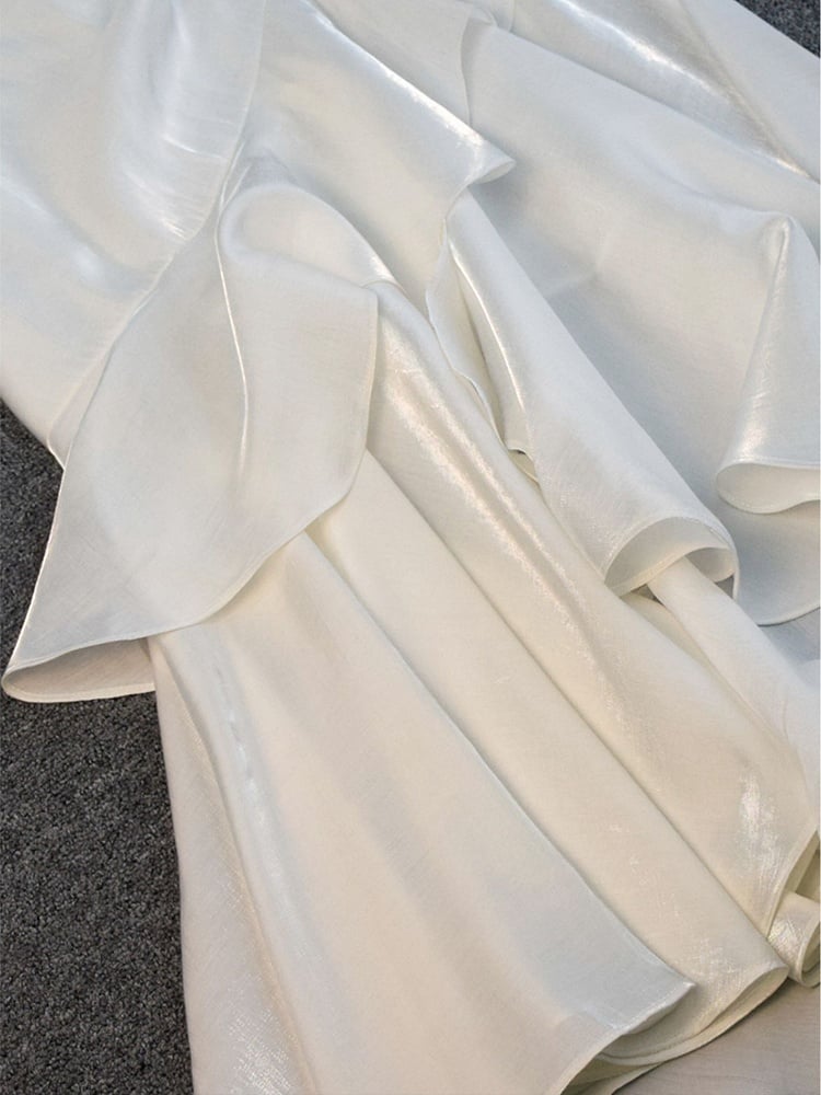 White Vintage Floral Wedding Dress Asymmetrical Hem Prom Gown