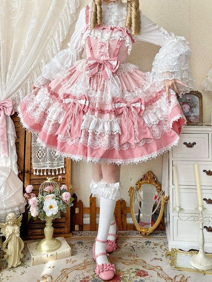 Pink Detachable Bows and Bead Details Sweet Tiered Skirt Lolita Dress