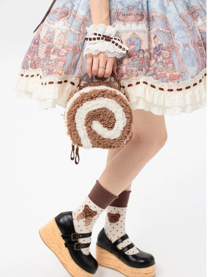 Dark Brown Kawaii Plush Round Shoulder Bag - Sweet Lolita Dessert Style