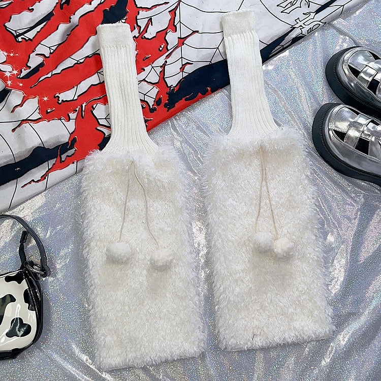 4 Color Options Y2K Pompons Knitted Plush Leg Warmers