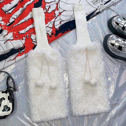 4 Color Options Y2K Pompons Knitted Plush Leg Warmers