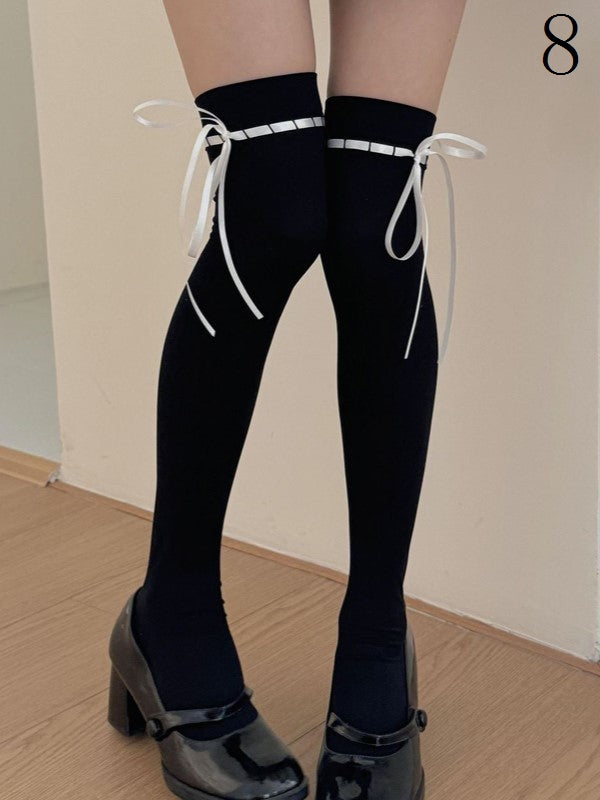 8 Options White/Black Overknee Stockings With Self-tie Straps