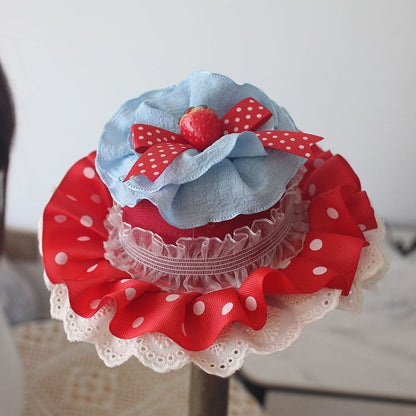Red Strawberry Decorated Polka-dot Pattern Mini Hat