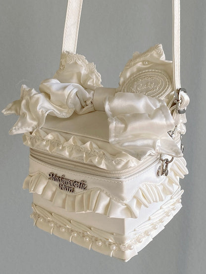 Creamy White Bead Details Hand Bag / Crossbody