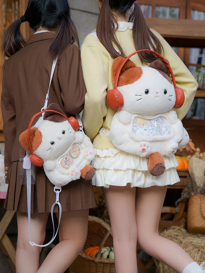 White Cute Kitty-shaped Plush Backpack Middle/Large Size