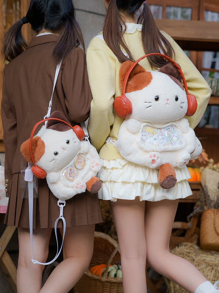White Cute Kitty-shaped Plush Backpack Middle/Large Size