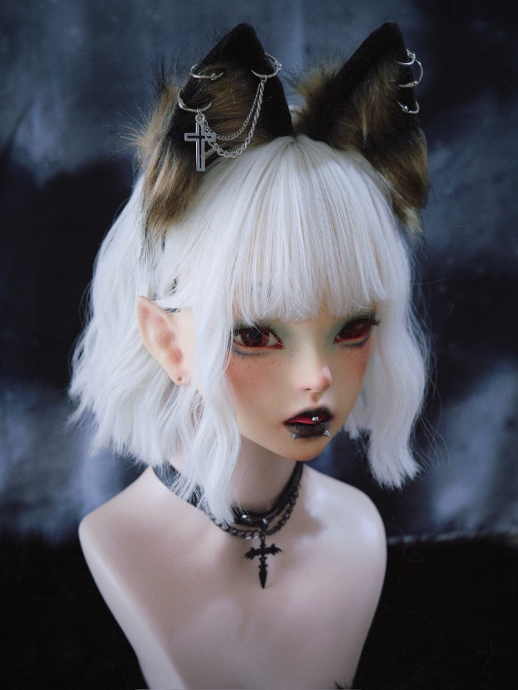 Cross Chains Decorated Black and Yellow Gothic Kitty Ears KC