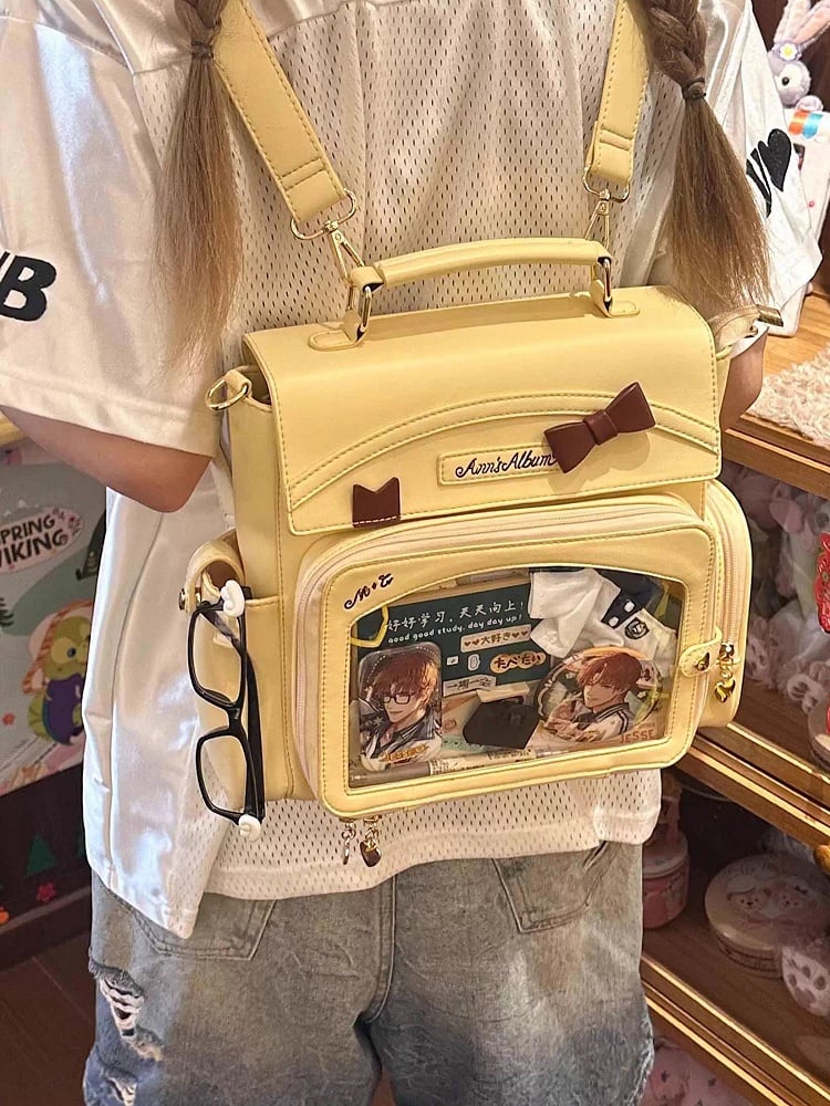 Yellow 2-Way Ita Bag With Transparent Display Window And Bow Detail
