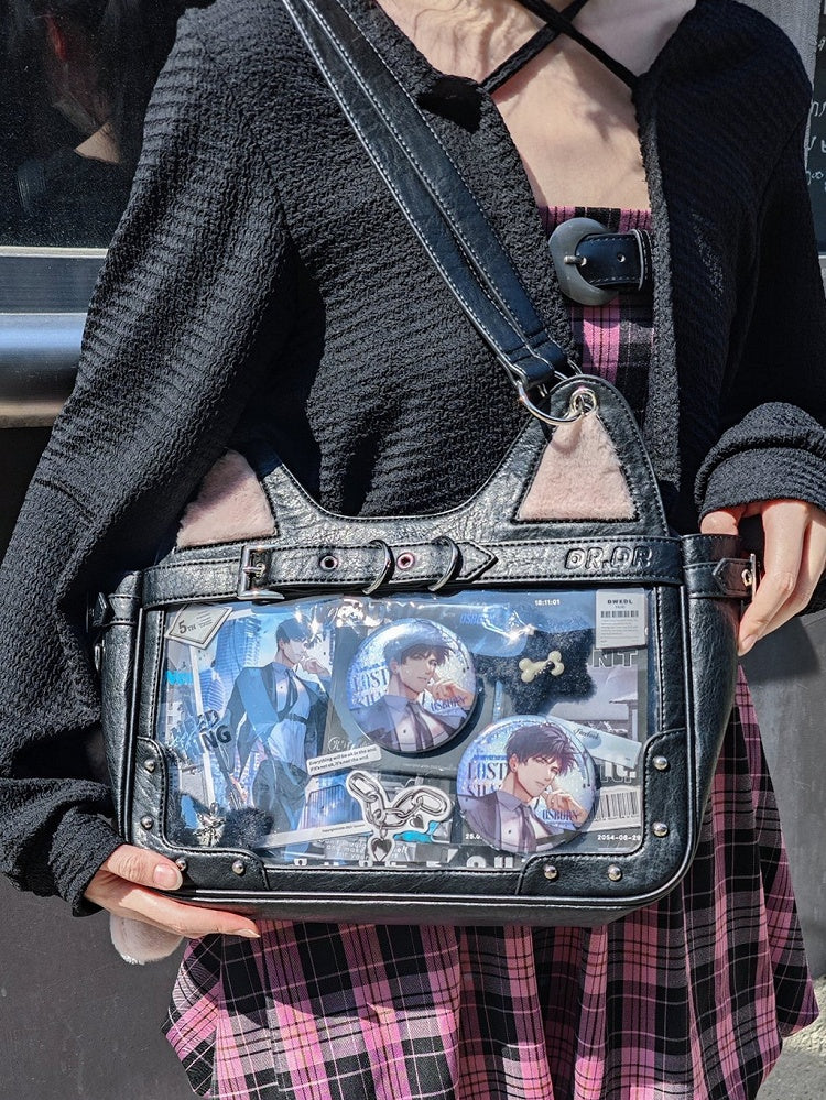 Black Kitty Design Ita Shoulder Bag with Free Flush Charm