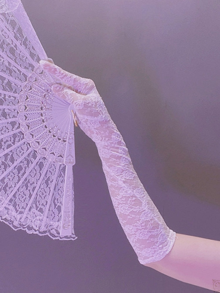 Black/White Cyberpunk Hollow-out Design Lace Gloves