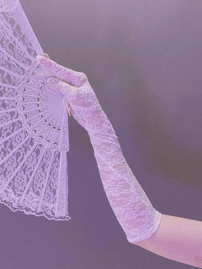 Black/White Cyberpunk Hollow-out Design Lace Gloves