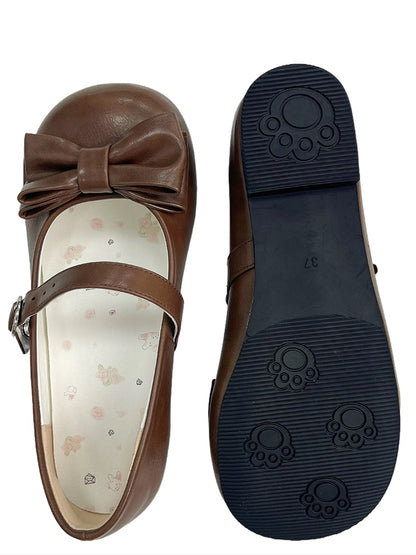 Brown Sweet Lolita Round Toe Mary Janes - Circle Buckle & Bow Accents