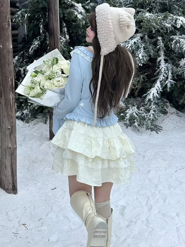 Plus Size White Lace Accents Floral Jacquard Tiered Skirt