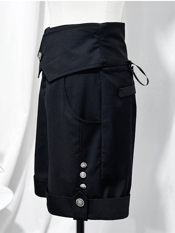 Ouji Lolita Steampunk Five-Piece Set - Waistcoat + One-shoulder Cape + Shorts + Belt + Feather Brooch