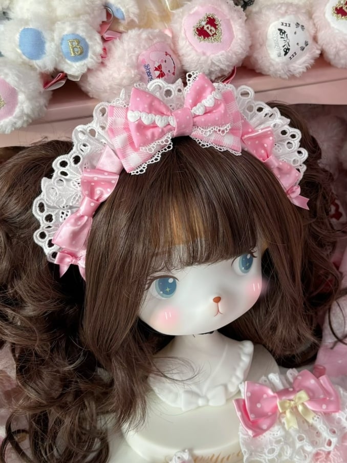 Pink Sweet Lolita Plaid And Polka-dot Pattern Bowknot Details KC