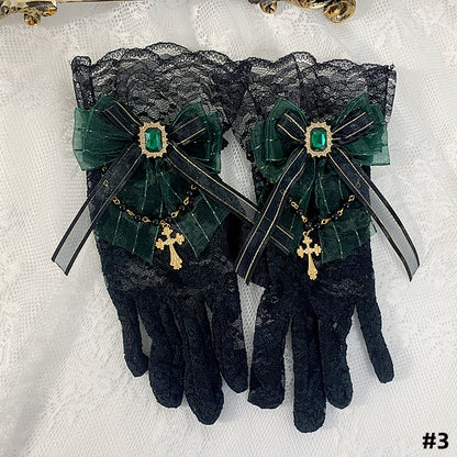 5 Colors Cross Chain Gothic Elegant Bowknot Lace Gloves