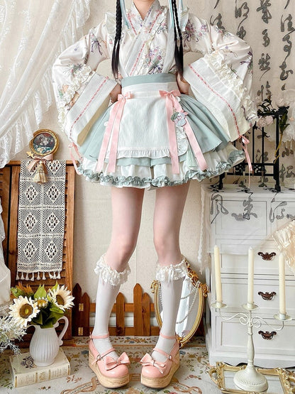 Light Green Herbal Medicine Crossover Neckline Top + Skirt Han Lolita Set