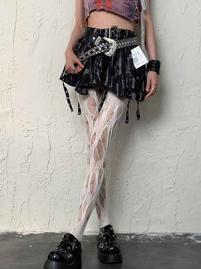 White Y2K Floral Pattern Tights