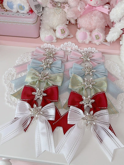 5 Color Options Rhinestone Snow Decorated Bowknot Hairclip