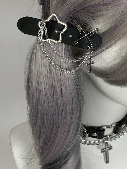 Black/White/Pink Cross Charm Pin Decorated Star Buckle Hairclips