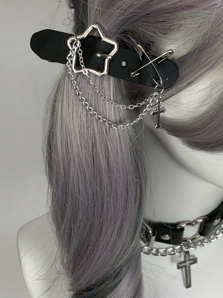 Black/White/Pink Cross Charm Pin Decorated Star Buckle Hairclips