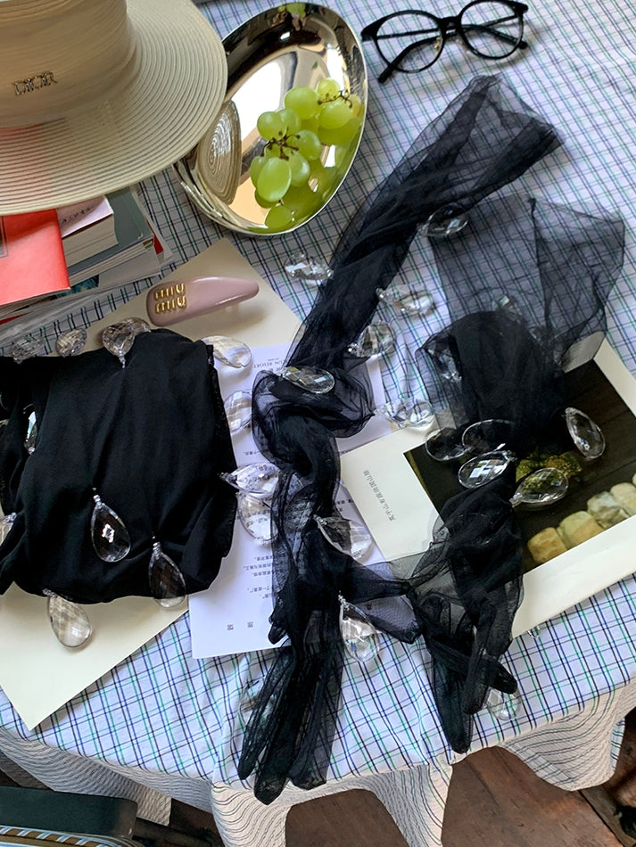 Black Rhinestone Charms Gloves