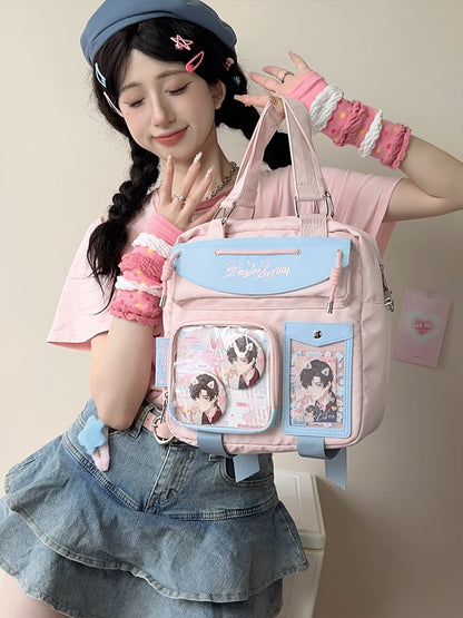 Pink & Blue Letters Embroidery Ita Bag