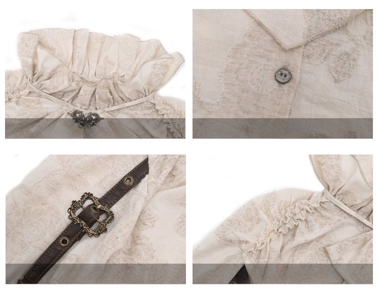 Ruffle Neckline Apricot Steampunk Balloon Sleeves Shirt