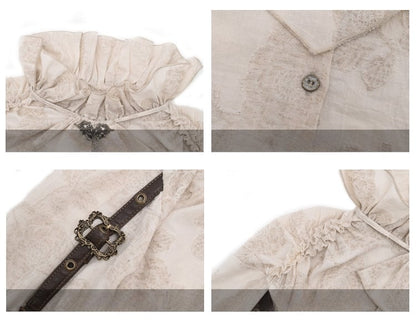 Ruffle Neckline Apricot Steampunk Balloon Sleeves Shirt